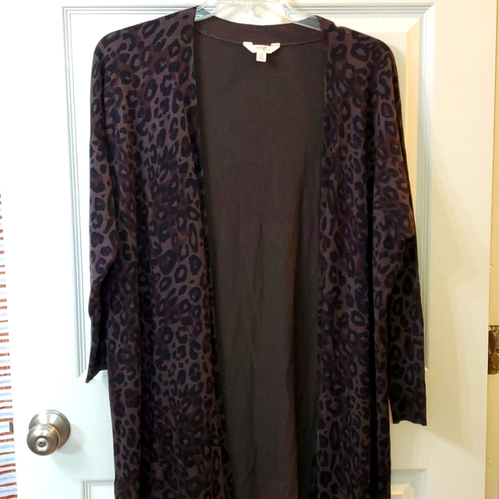 Terra and Sky Plus Cheetah Print Cardigan 0X